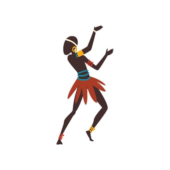 African Man Dancing Folk or Ritual Dance, Male Aboriginal Dancer in Bright Ornamented Ethnic Clothing Illustration vector