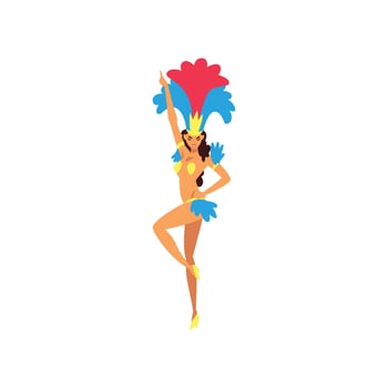 Girl Wearing Colorful Festival Costume Dancing, Brazilian Samba Dancer, Rio de Janeiro Carnival Illustration vector