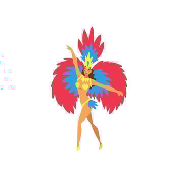 Young Woman in Bright Festival Costume Dancing Samba, Brazilian Carnival Dancer, Rio de Janeiro Festival Illustration vector