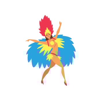 Beautiful Young Woman in Colorful Bright Festival Costume Dancing Samba, Brazilian Carnival Dancer, Rio de Janeiro Festival Illustration vector