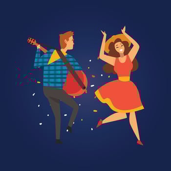 Festa Junina, Traditional Brazil June Festival, Happy People Dancing at Folklore Party, Young Man Playing Guitar Illustration vector