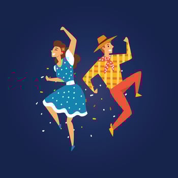 Festa Junina, Traditional Brazil June Festival, Happy Young Man and Woman Dancing at Night Folklore Party Illustratio vector