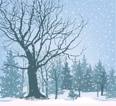 Christmas background. Snow winter landscape. Retro Merry Christmas snowy skyline. Winter nature holiday snowfall view. vector