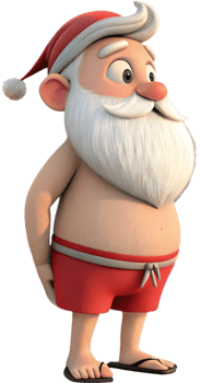 Jolly Santa Cartoon in Shorts for Beach Adventure. . png