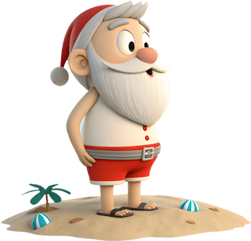 Santa Claus Cartoon in Shorts for Tropical Vacation. . png