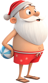 Cute Santa Cartoon in Shorts for Summer Holidays. . png