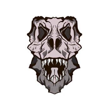 dinosaurs skeleton head skull stylized as engraving. face view. hand drawn woodcut engraving illustration of dinosaur with a bone vector