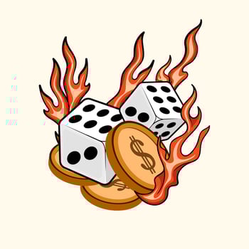 These fiery dice and chip coins on fire are perfect for gambling play doodle a poster, screensaver, website or postcard. vector