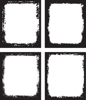 set of grunge frames, a black and white grunge photo frame of a square border, four square frames with black paint on them, vector