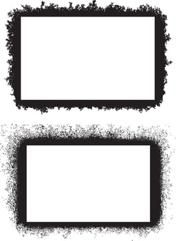 two frames with black paint on white background, set of grunge frames, black and white rectangle shape grunge frames set, a black and white grunge photo frame set design, vintage black vector