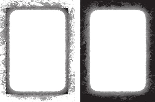 set of square frames with vintage grunge effect, two blank white frames with a black and white background vector