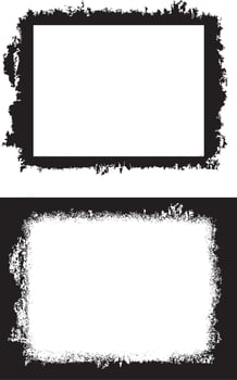 black and white rectangle shape grunge frames set, a black and white grunge photo frame set design, vintage black and white frames with grunge paint square shape, vector