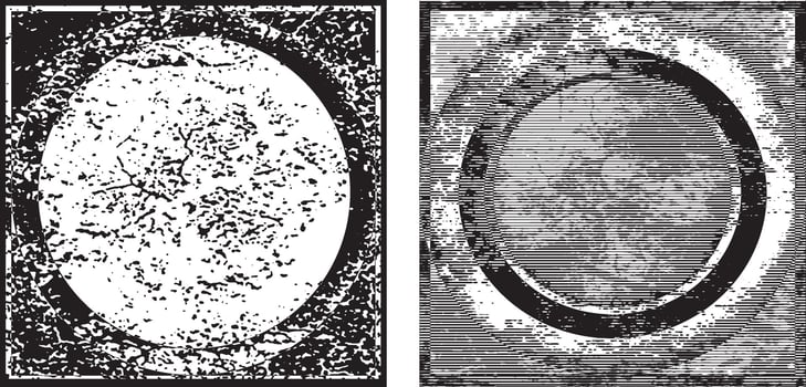 tow different frames with different grunge texture designs, the cover of the album 'the circle' A black and white vintage round and square shape with grunge paint frame for the wall photo frame set vector
