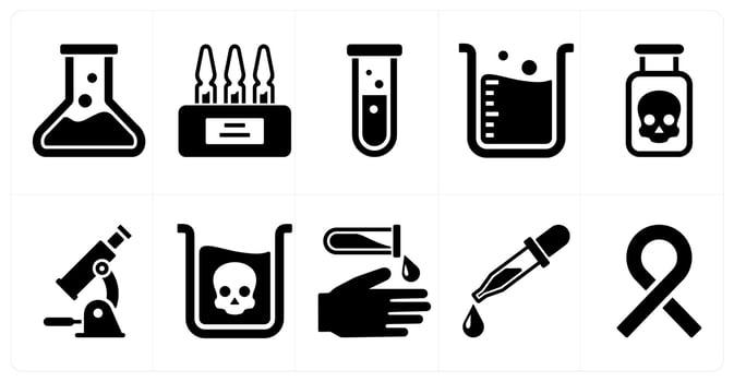 A set of 10 medical icons as laboratory, ampoule, test tube vector