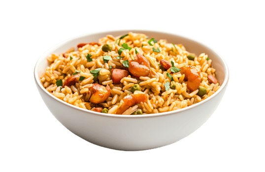Jambalaya Rice in a bowl isolated on transparent background png