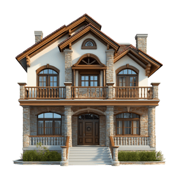 a house with a porch and balcony on a white background png