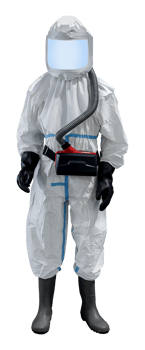 White chemical protective suit with particulate filter png
