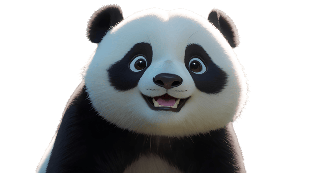 a smiling cartoon panda, with exaggerated round eyes and a cute expression png