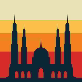Ramadan background of silhouette mosque in sunset for islamic design vector