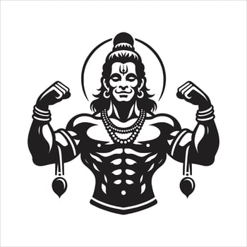 Lord Hanuman Happy Hanuman Jayanti Special Muscular Body Black and White Minimalist Silhouette Free Illustration vector