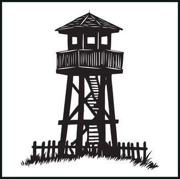 Observation Tower with Stairs and Fence Silhouette vector