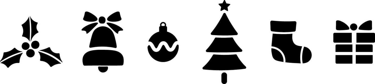 Christmas icon set, winter holiday decorative symbol illustration flat clip art collection, isolated vector
