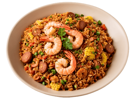 Jambalaya hearty Creole rice dish loaded with shrimp chicken andouille sausage and medley of aromatic png