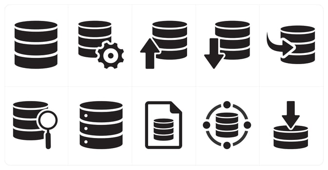 A set of 10 mix icons as server setting, drive update, verified drive vector