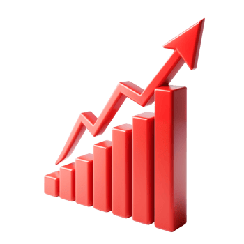 Growing bar chart with upward arrow cut out png