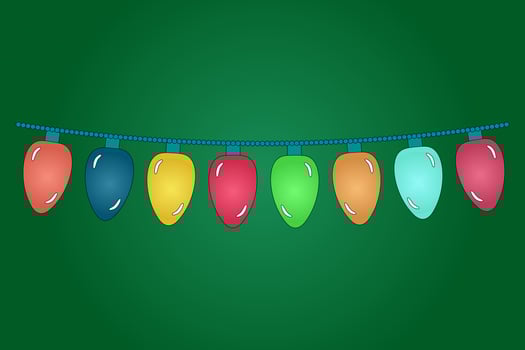 Colorful string lights illustration on a green background, perfect for Christmas and New Years holiday decoration designs. vector