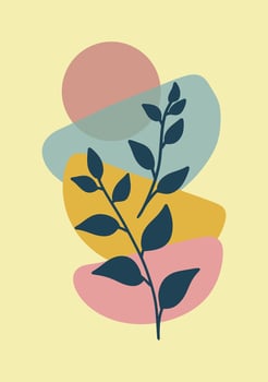 Abstract boho plant shapes. Contemporary artwork with creative botanical elements. Interior decorations set. Colorful flat illustrations. vector