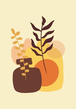 Modern boho flower, leaves doodle design for print, wallpaper, wall art, home decoration. vector