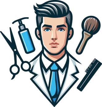 Young Hairdressers man and professional equipment cartoon vector