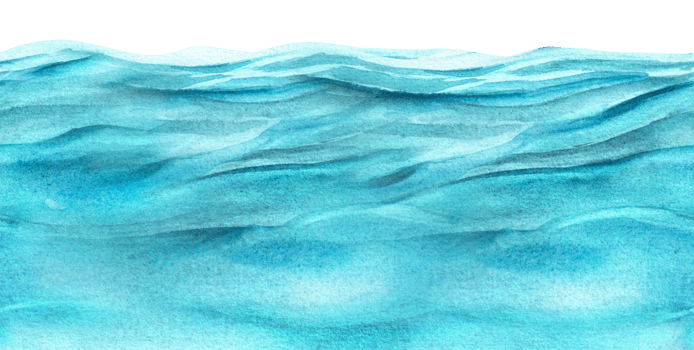 Seamless border with blue water. Waves background. Fishing clipart. Hand-drawn watercolor illustration png
