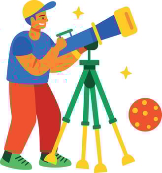 A flat icon of an astronomer seeing through telescope vector