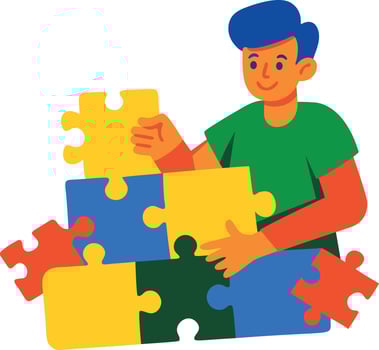 A flat icon of boy doing puzzles vector