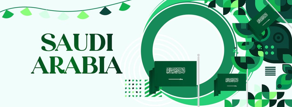 Horizontal banner featuring geometric design and white background, ideal for use in Saudi Arabia national celebration or festival events. vector