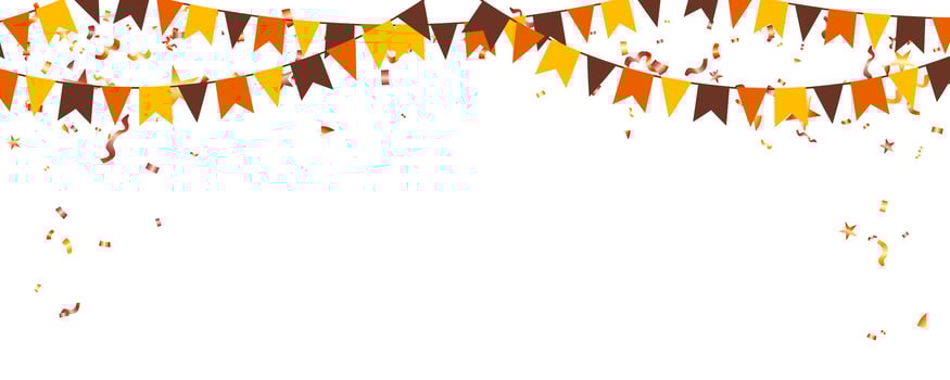 background party flags and confetti falling. celebration, birthday, festival, carnival, anniversary and holiday vector