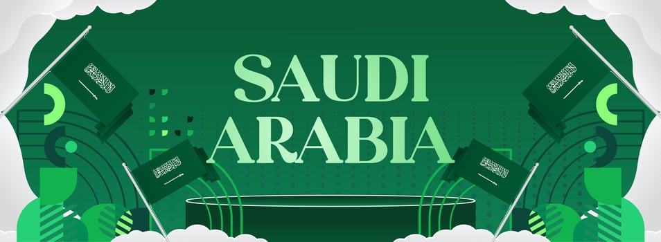 Green geometric banner template design with Saudi Arabia flag, perfect for Independence Day celebrations, festival events, and company promotions. vector