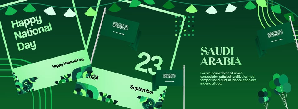 Wide banner with photo frame concept to celebrate Saudi Arabian national day vector