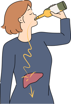 Problem of female alcoholism is girl who drinks beer, which destroys liver and is harmful to health. Concept of female alcoholism caused by monochhich and lack of stable source of income png