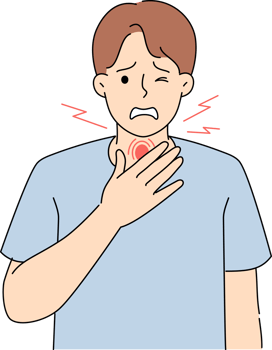 Sore throat in man infected with dangerous infection, causing coughing and destruction of immune system. Poor guy with sore throat needs antibiotics to fight virus and relieve discomfort png