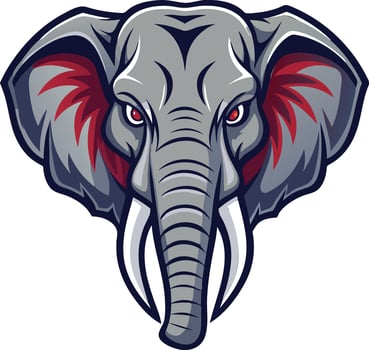 Bold Elephant Head Graphic with Fierce Expression Available on EPS File vector