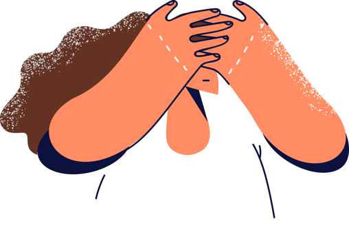 Woman closes eyes with palms, wanting to ignoring interlocutor or not to notice problems that arise. Cowardly girl pretends to be blind ignoring mistakes and refusing to admit trouble png