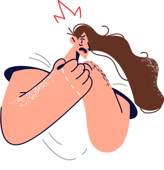 Frightened woman in panic presses hands to chest having made mistake or learned about approach danger. Defenseless frightened girl needs help and protection due to cowardice and inability to resist. png
