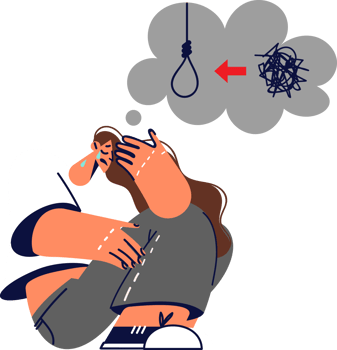 Depressed woman sits on ground contemplating suicide due to unresolved issues in personal life and career. unhappy girl feels confused and experiences psychological problems that can lead to suicide png
