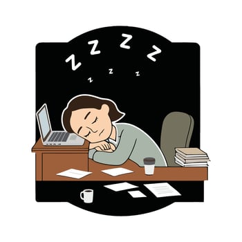 A cartoon woman sleeping on her laptop at her desk vector