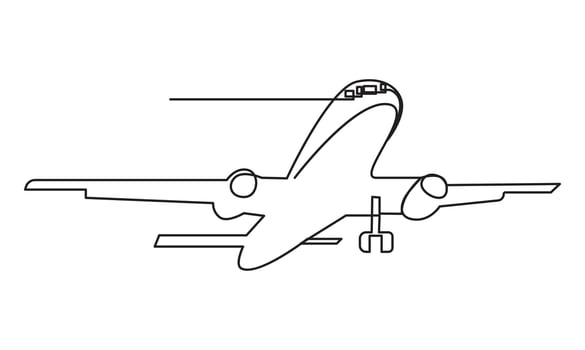 One Continuous line drawing of flying up airplane concept of world travel vector