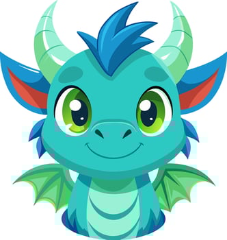 A cartoon blue dragon with green horns vector