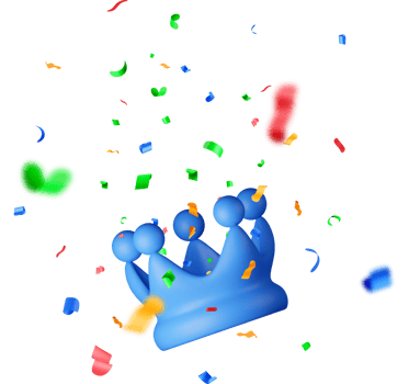3D Blue Crown Icon and Confetti. png
